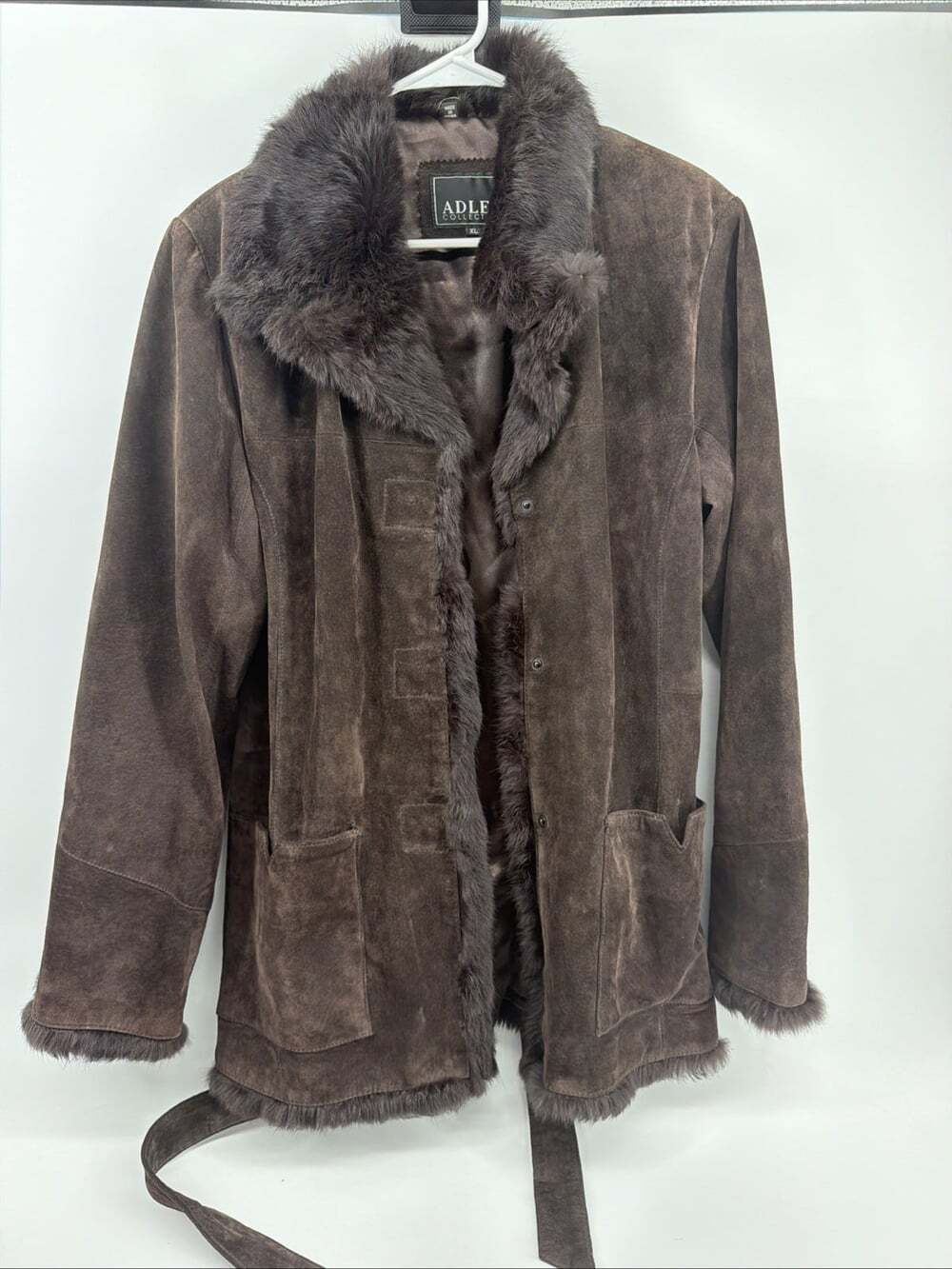 Adler Collection 100% Leather Brown Leather Coat Women’s XL Faux Fur Lined